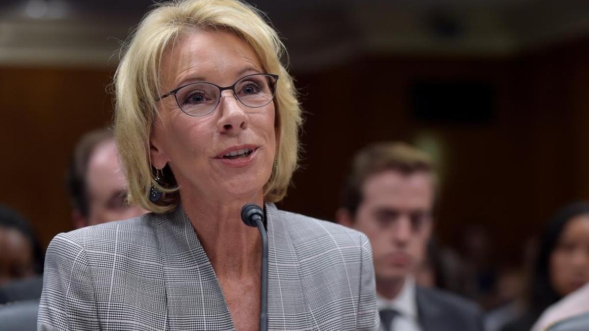Education Secretary Betsy DeVos testifies on Capitol Hill in Washington, Tuesday, June 6, before the Senate Appropriations Committee, Labor, Health and Human Services, Education, and Related Agencies Subcommittee hearing on the fiscal year 2018 budget.