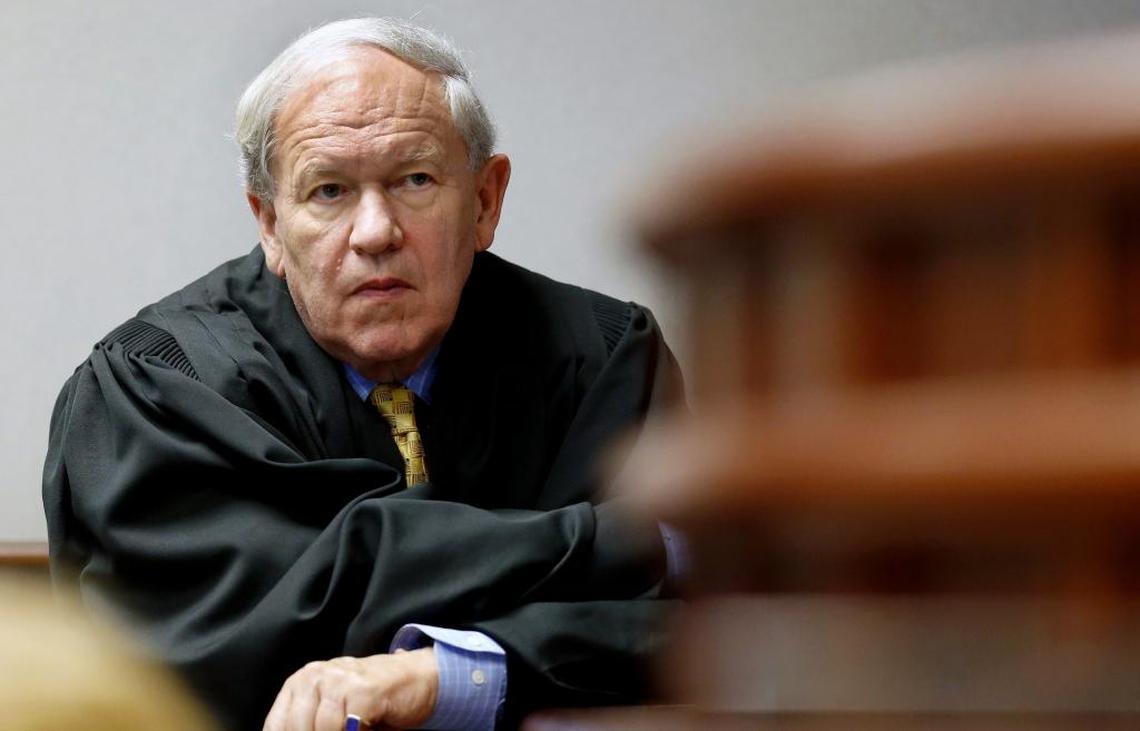 Superior Court Judge Howard Manning listens as a witness testifies at a Leandro education hearing in 2015.