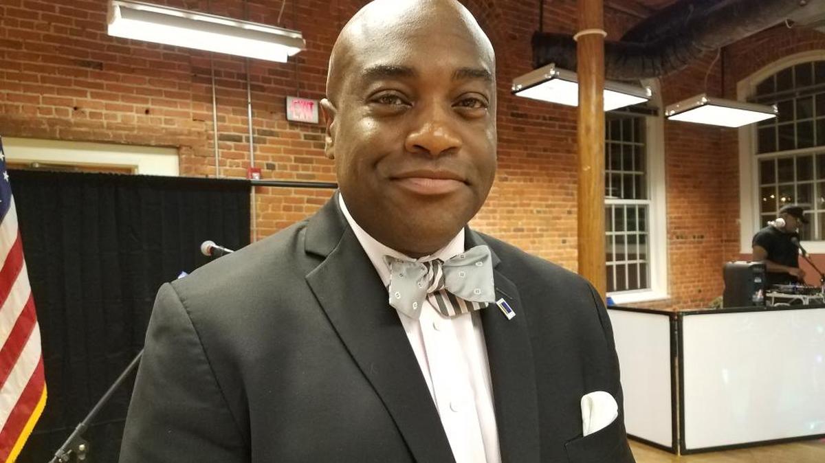 Rev. Mark-Anthony Middleton, newly elected Ward 2 Durham City Council member, at the election night watch party on Nov. 7, 2017 at Golden Belt.