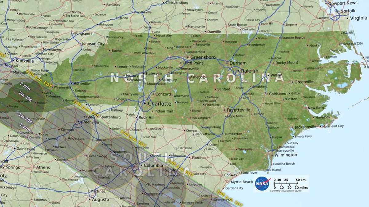 Far western parts of North Carolina will be within the path of totality during the solar eclipse on August 21, 2017.