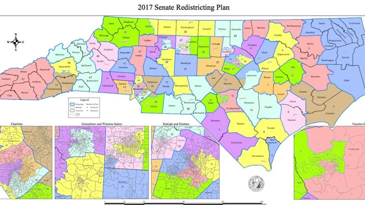 North Carolina lawmakers released this proposed state Senate map on Sunday, August 20, 2017.