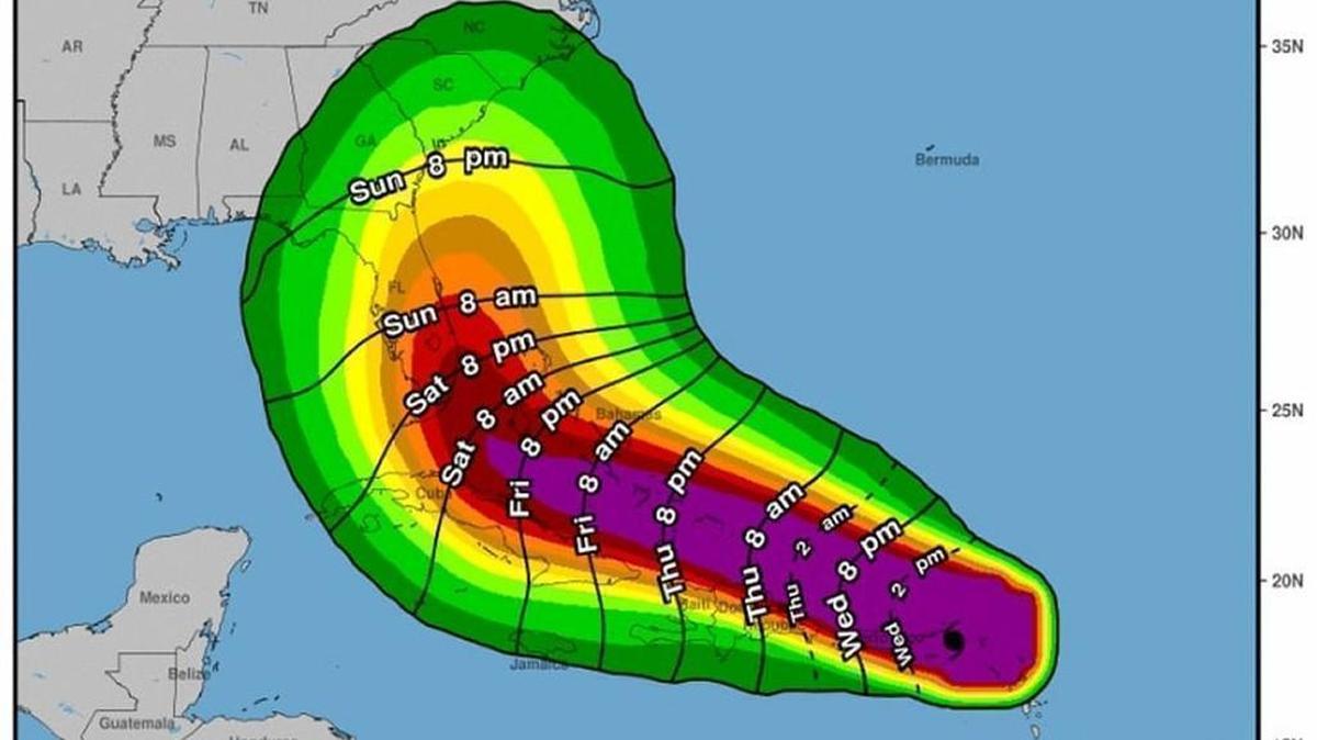 Estimates of when tropical storm force winds from Hurricane Irma could arrive.