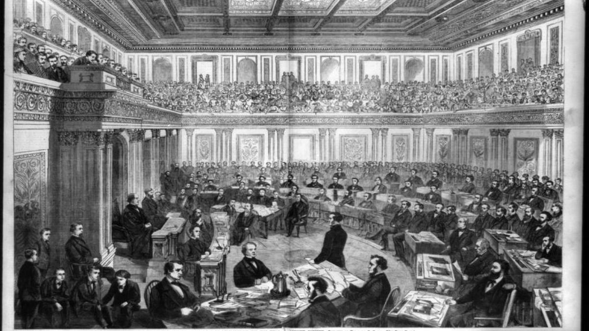 The Senate as a Court of Impeachment for the trial of Andrew Johnson. Johnson, a successful tailor, was not cut out to be president.