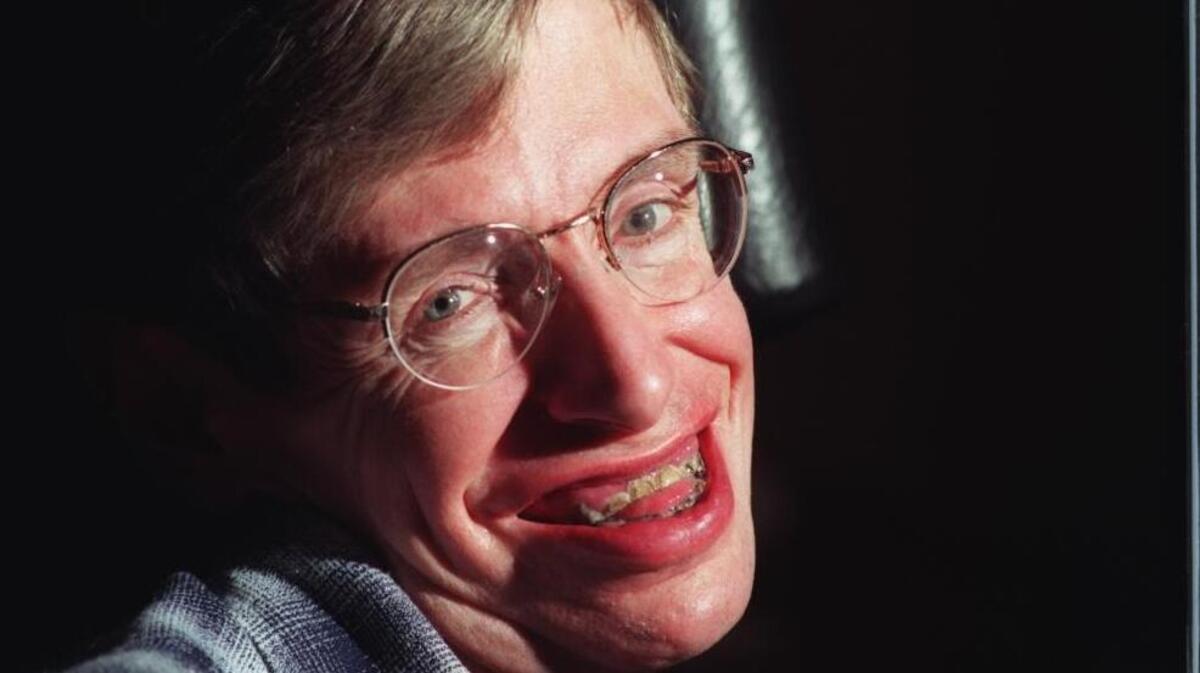 Theoretical physicist Stephen Hawking in his Caltech office in Pasadena, Calif., on February 5, 1997. Hawking died on Tuesday, March 13, 2018, at 76.
