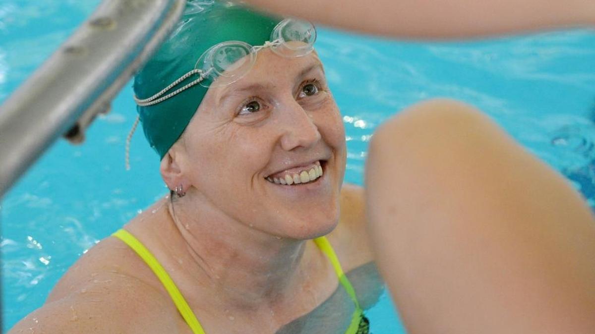 Masters swimmer Heidi Williams of Durham during practice in the Edison Johnson Pool.
