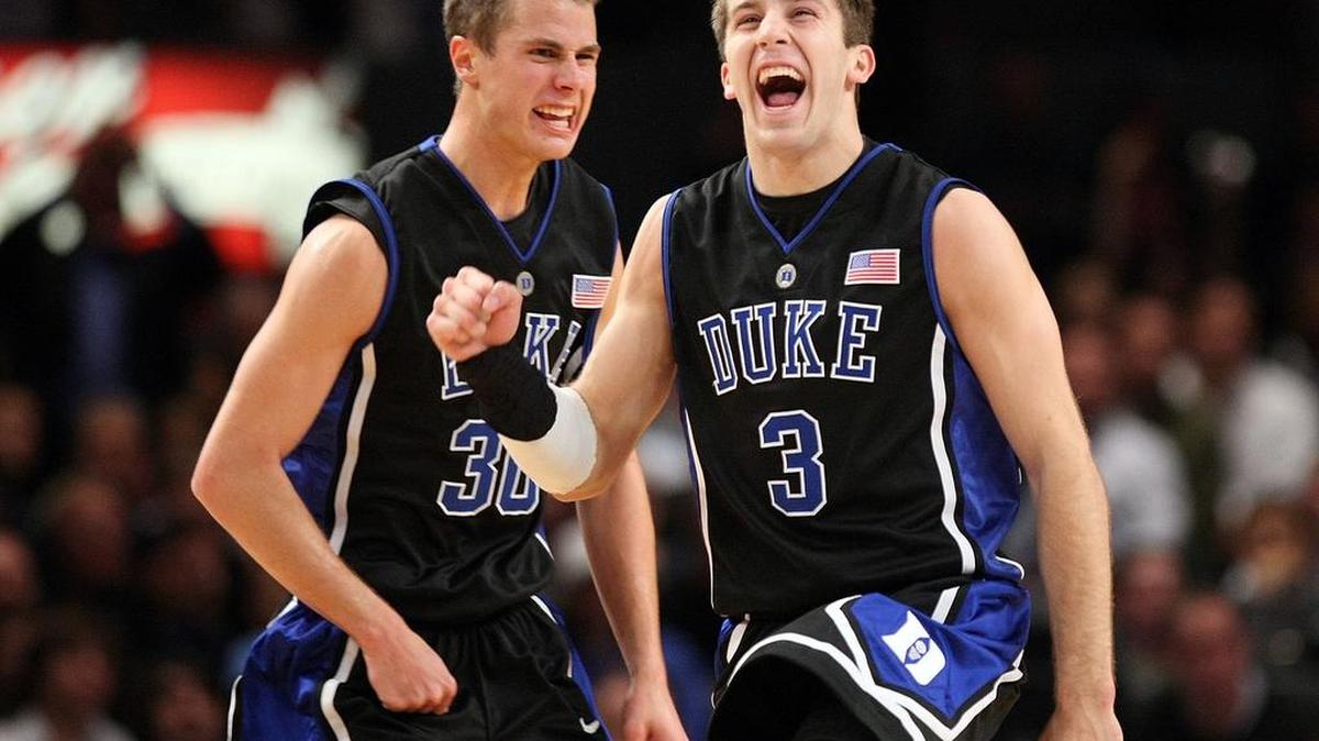 Greg Paulus, 3, of Duke celebrates a basket in front of teammate Jon Scheyer against Southern Illinois on Nov. 20, 2008 at Madison Square Garden.