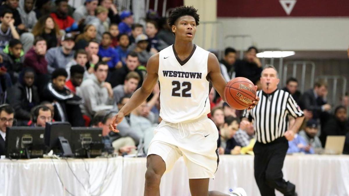 Westtown School’s Cameron Reddish 22 plays against Hillcrest Prep in January.