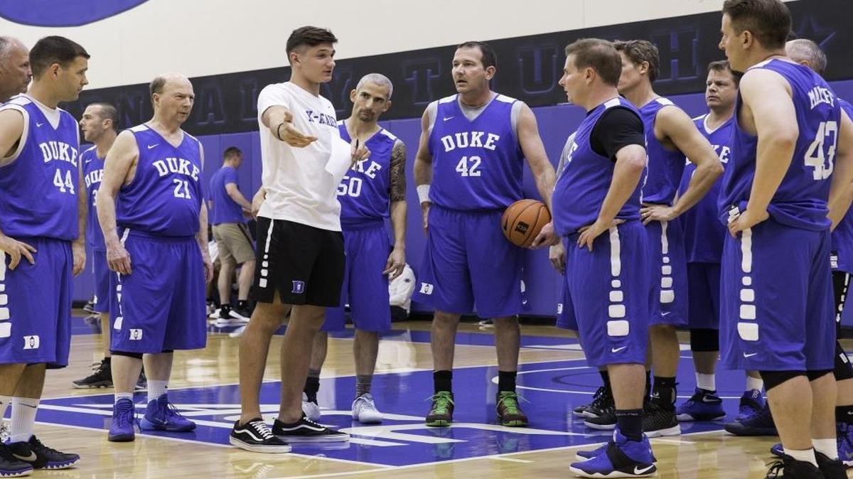 Duke guard Grayson Allen coached a group of men participating in the K Academy fantasy basketball camp earlier this month.