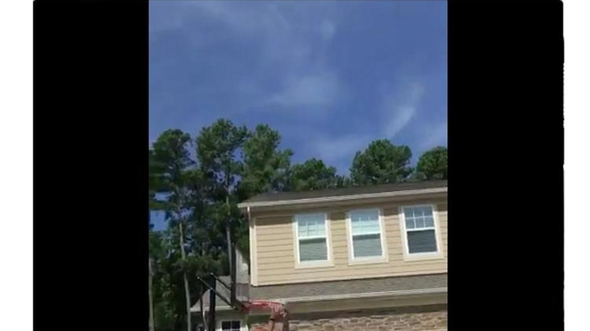 Screen grab from video of Duke’s Grayson Allen and Trevon Duval, pictured, participating in the #DriveByDunkChallenge.
