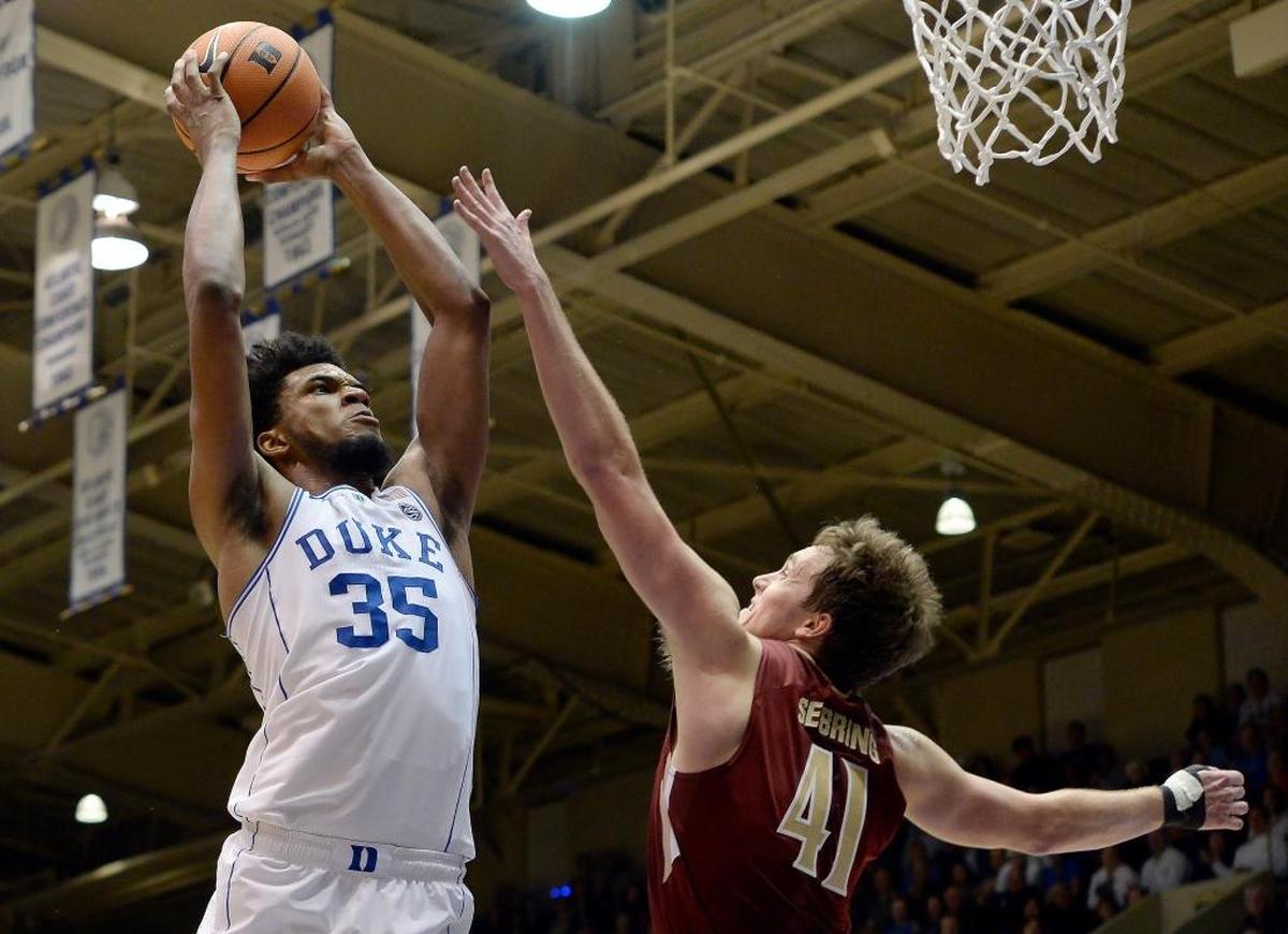 Duke forward Marvin Bagley III goes in for a dunk against Elon forward Tyler Seibring on Friday.