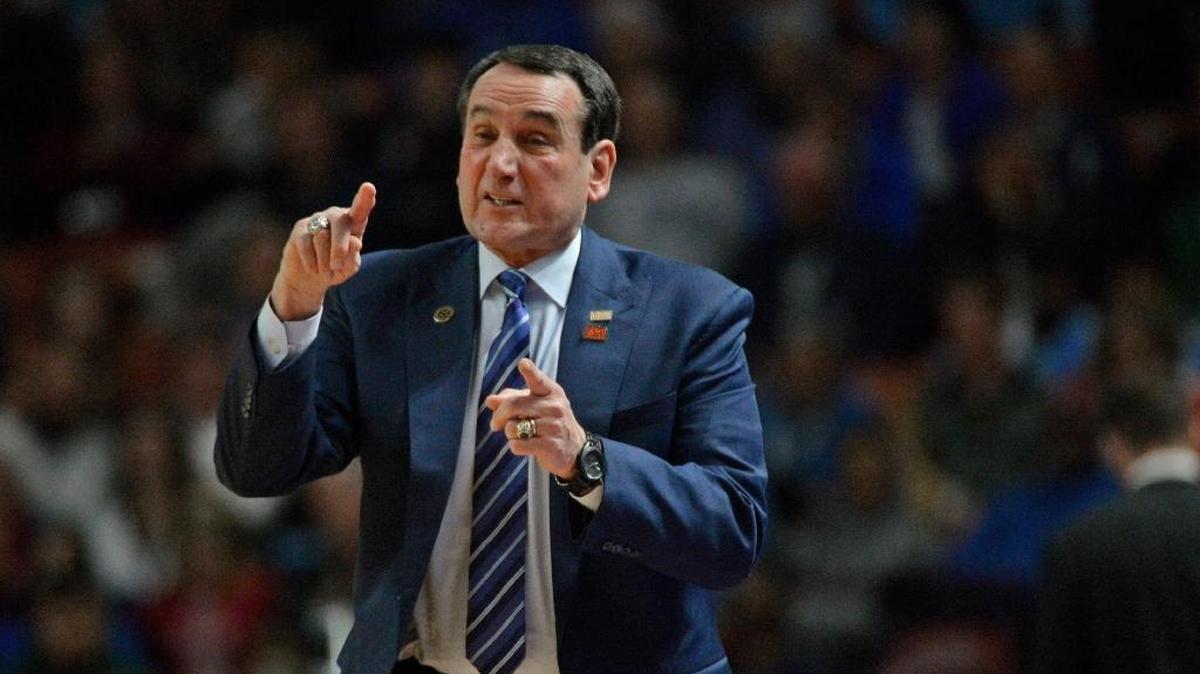Duke basketball coach Mike Krzyzewski directs his team as they play Troy in the NCAA tournament in March.