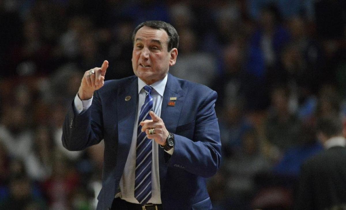 Duke head coach Mike Krzyzewski directs his team as the Blue Devils play Troy in the 2017 NCAA tournament.