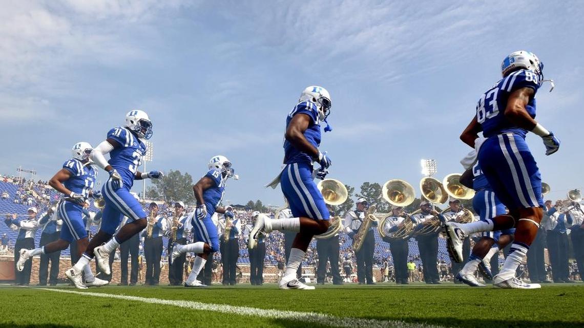 The Blue Devils take the field for their game against Wake Forest last season. Duke lost 24-14 but hopes to beat the Demon Deacons in Winston-Salem this season and return to a bowl game.