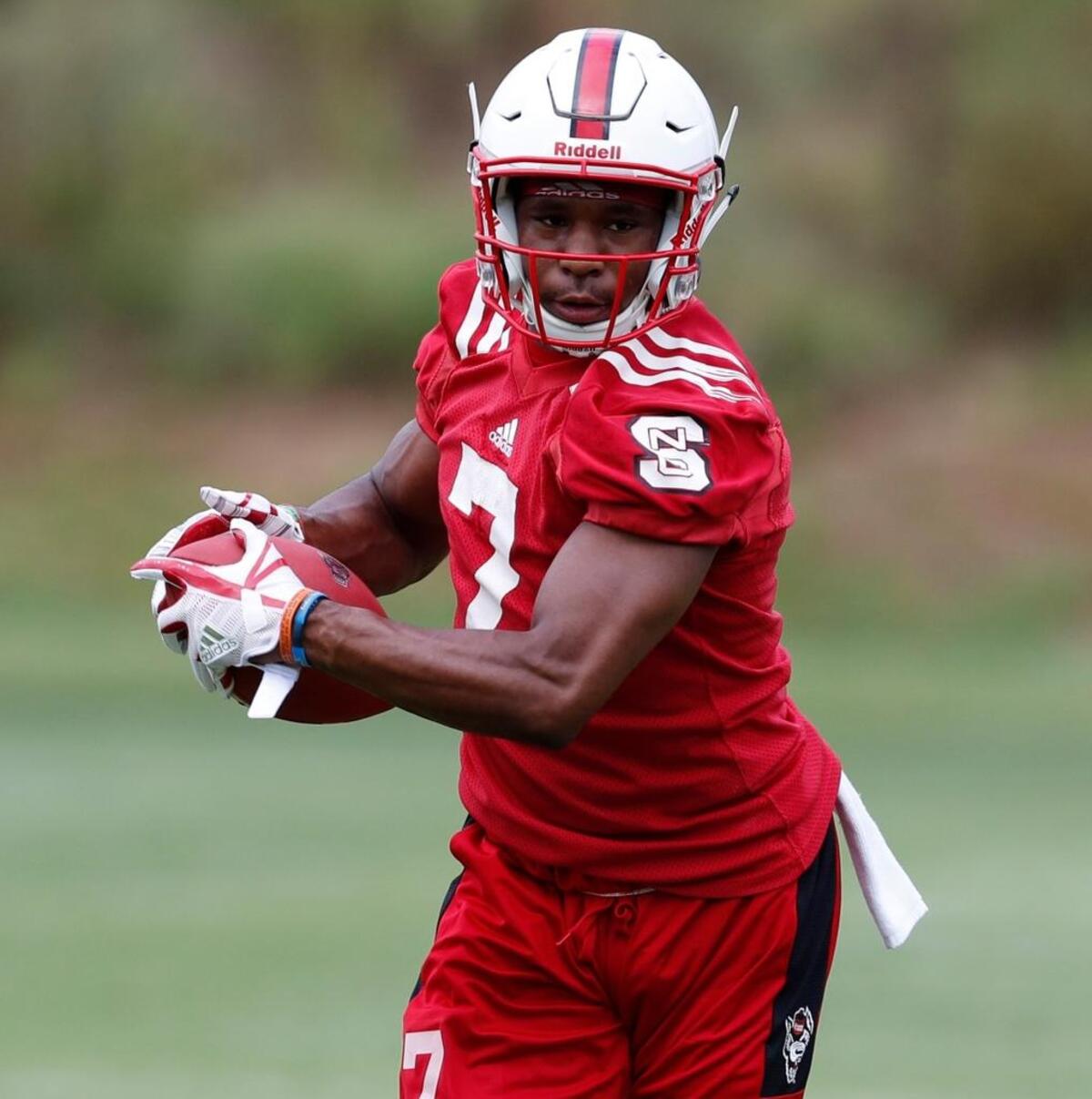 N.C. State running back Nyheim Hines runs upfield during the Wolfpack’s first practice on July 29.