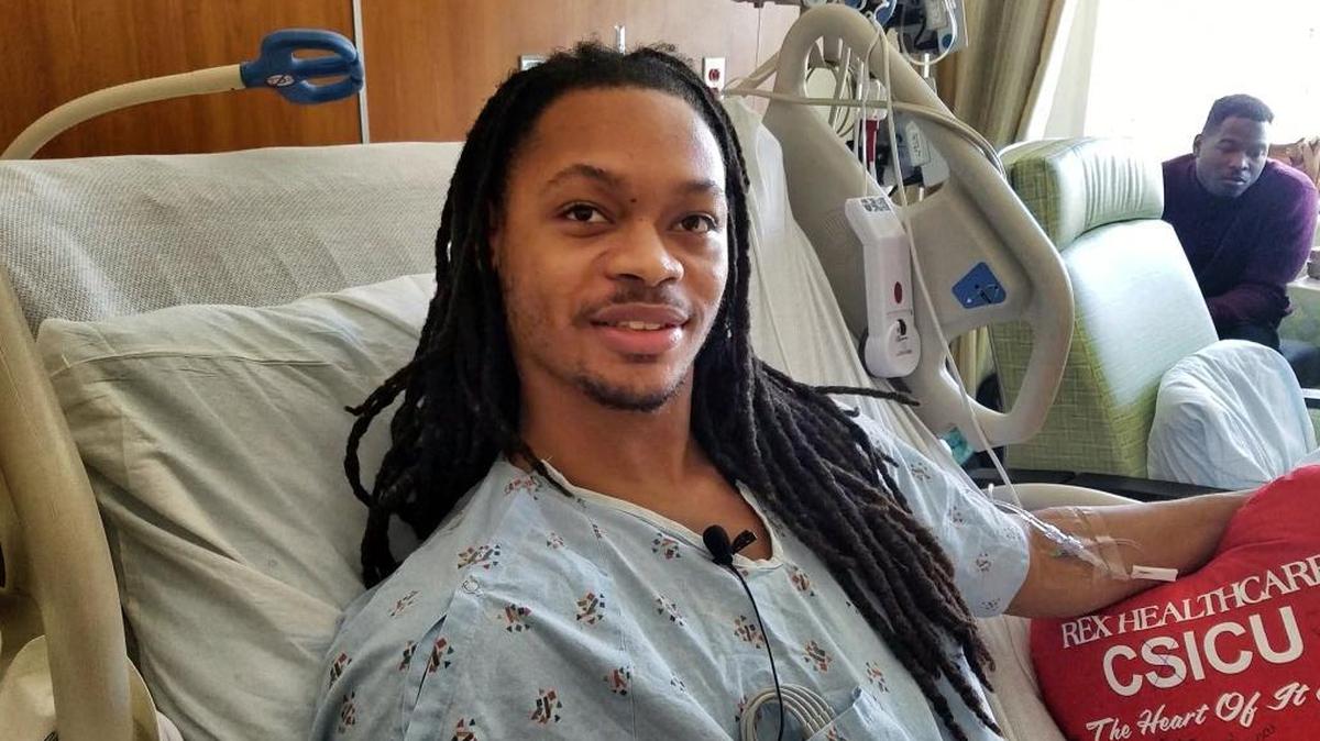 South Carolina State’s Ty Solomon describes the moments before he collapsed during a game against N.C. State on Saturday. Solomon said he was revived by a team trainer and EMS personnel using CPR and a defibrillator.