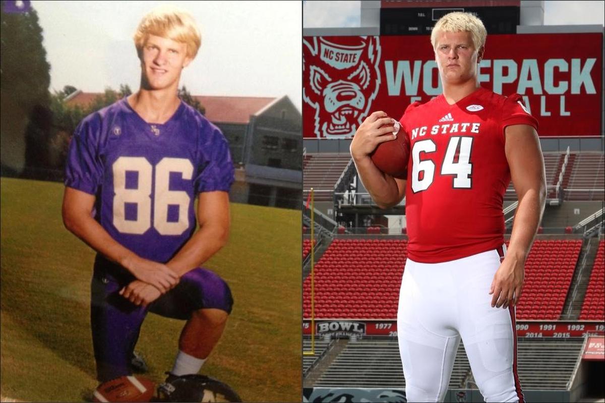 N.C. State's Peter Daniel in high school, left, and as fifth-year senior for the Wolfpack.