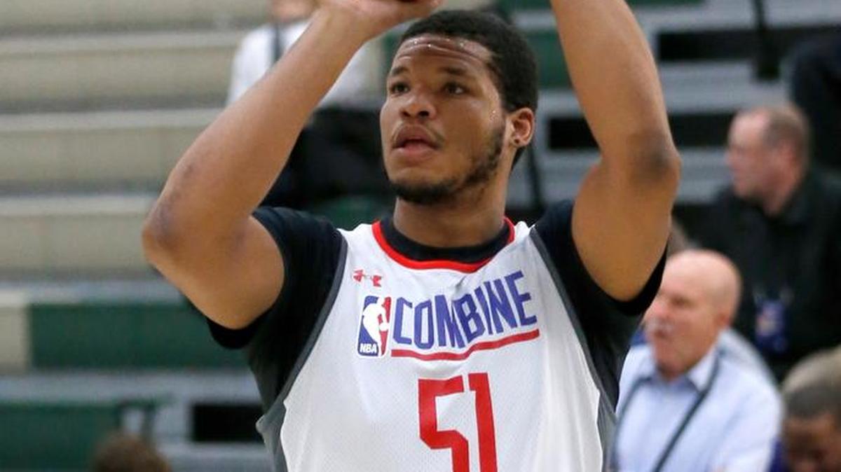 Kennedy Meeks, from North Carolina, participates in the NBA draft basketball combine Friday, May 12, 2017, in Chicago.