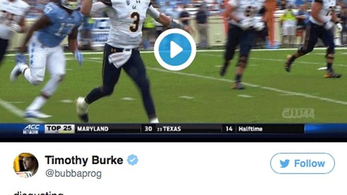 Screen grab of a tweet that has video of Jalen Dalton’s hit on Cal’s Ross Bowers.