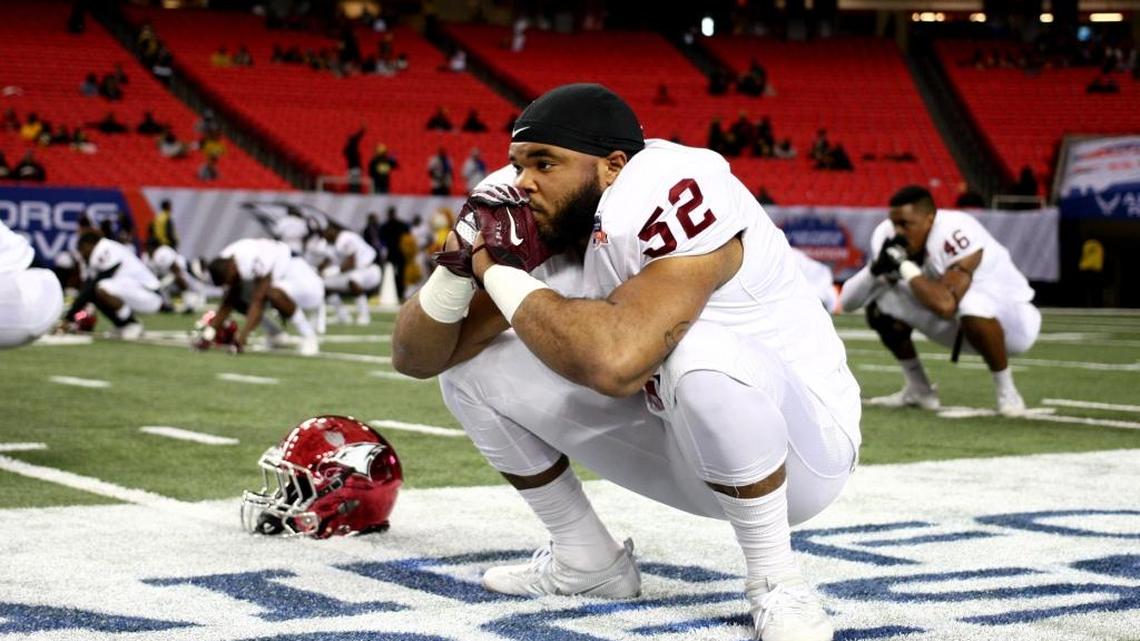 North Carolina Central linebacker Reggie Hunter, seen here at the Celebration Bowl in December, returned this spring as more of a vocal leader for the Eagles.