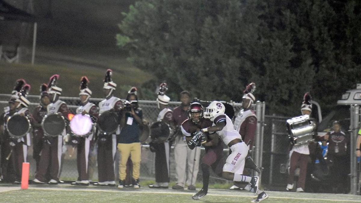 N.C. Central wide receiver Jordan Fieulleteau scores his first career touchdown against South Carolina State on Sept. 21.