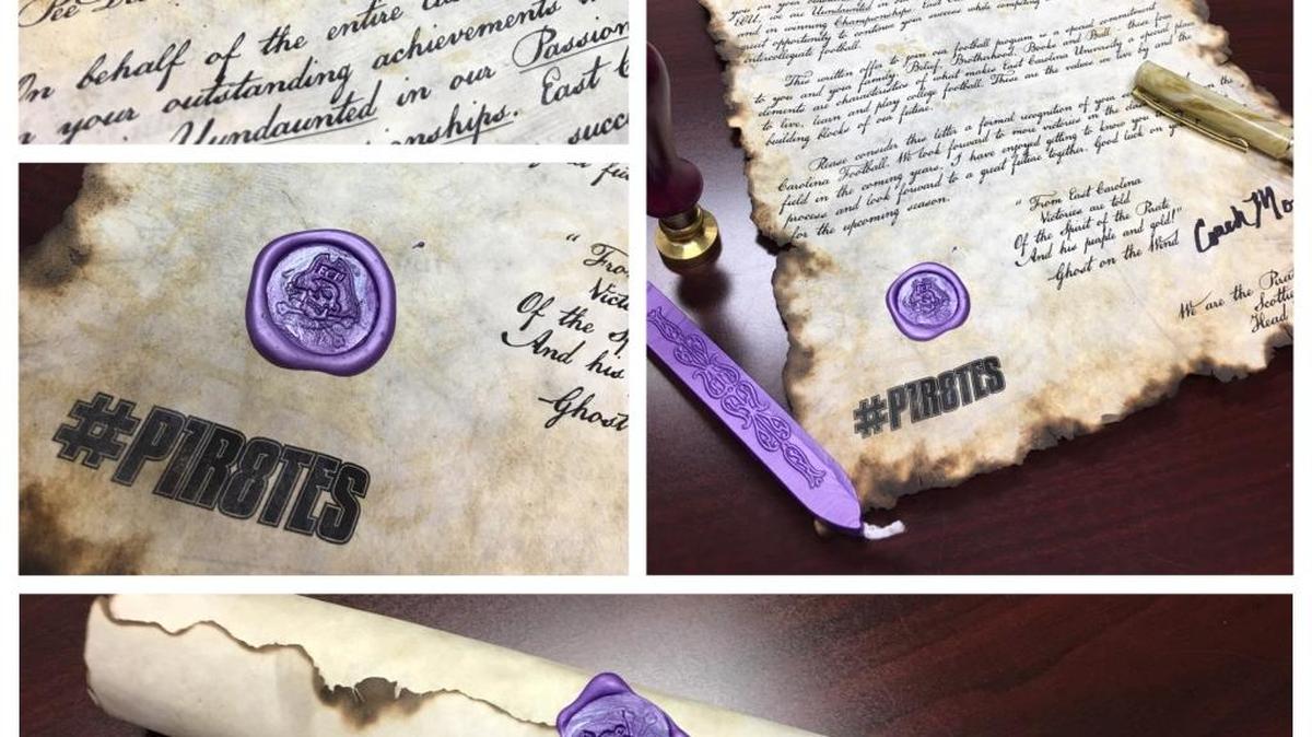 Photos of the recruiting letters East Carolina sent out to about 30 football targets.