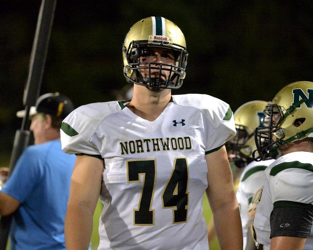 Northwood’s Mike Barone (74) on the sidelines during the game against Chapel Hill. The Northwood Chargers visited the Chapel Hill Tigers in a high school football game on Sept. 29, 2017. Northwood wins 48-14.