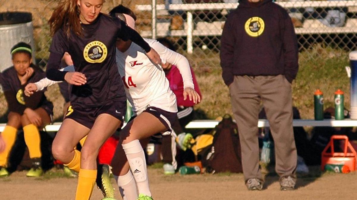Northern's McKenzie Jackson (left) battles for the ball against Jordan's Kelly Teseny (14) in a PAC-6 girls' soccer match on Thursday, March 16, 2017 at Jordan High School.