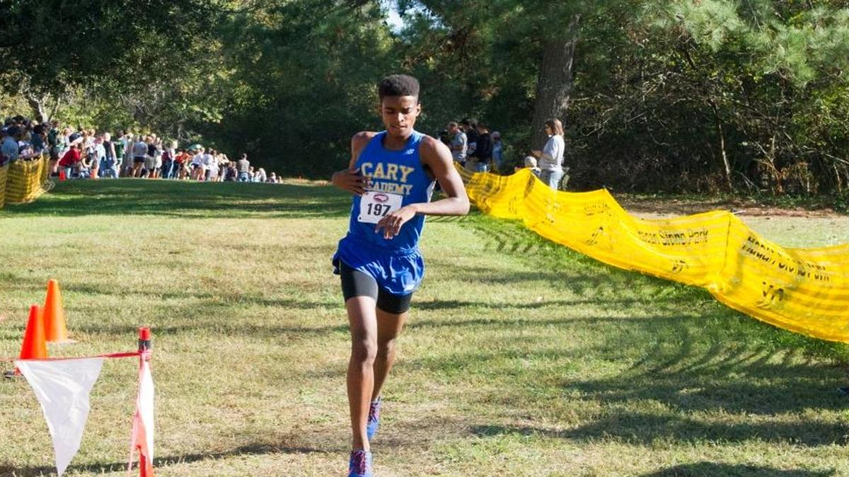 Class 3A Cary Academy's Chase Coley comes in 4th place during the NCISAA State Cross Country Championships that took place at Hagan-Stone Park on October 28, 2016 in Pleasant Garden, North Carolina.