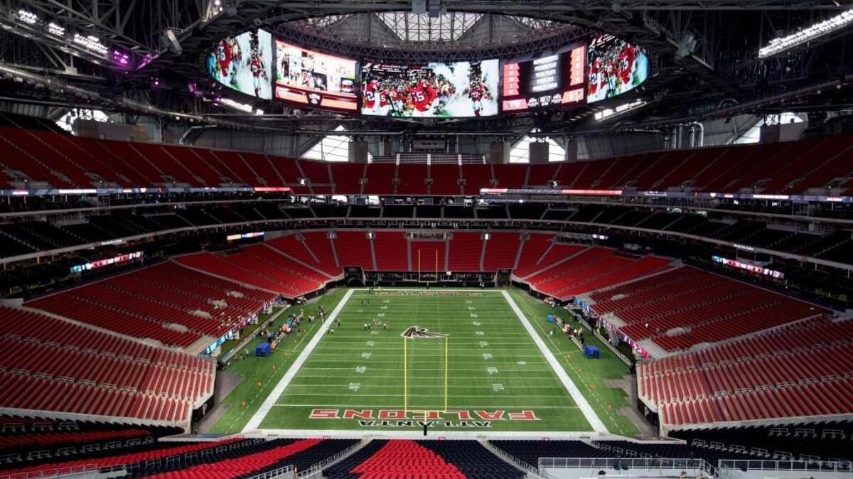 The Mercedes-Benz Stadium, the new home of the Atlanta Falcons football team and the Atlanta United soccer team, nears completion in preparation for its opening on Tuesday. The stadium will open to the public for the first time at an Aug. 26 Falcons preseason game.