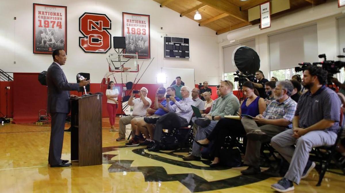 N.C. State head basketball coach Kevin Keatts talks to the press during basketball's media day at Dail Basketball Center in Raleigh Tuesday, Sept. 26, 2017.